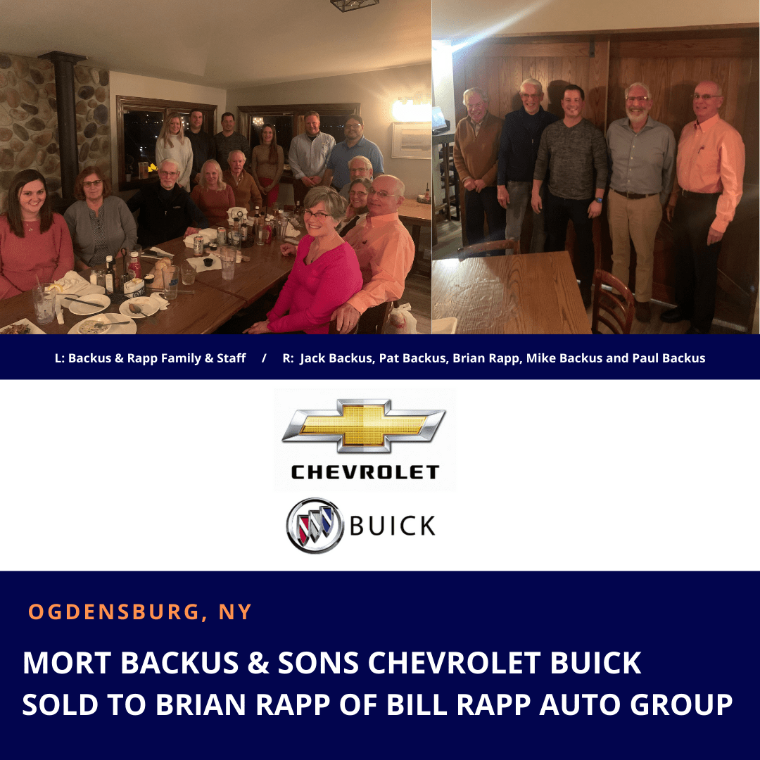 Bill Rapp Auto Group Acquires Mort Backus & Sons, Ogdensburg, NY